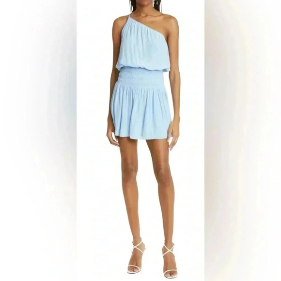 Ramy Brook Blue Leah One Shoulder Mini Dress Size Large NWT - Picture 1 of 7